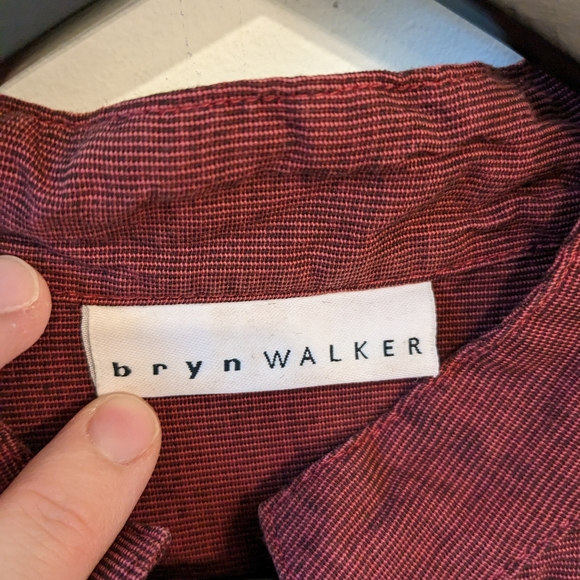 bryn WALKER Red Mandarin Collar Button Up Lagenlook Boxy Blouse Shirt Top - Picture 5 of 7